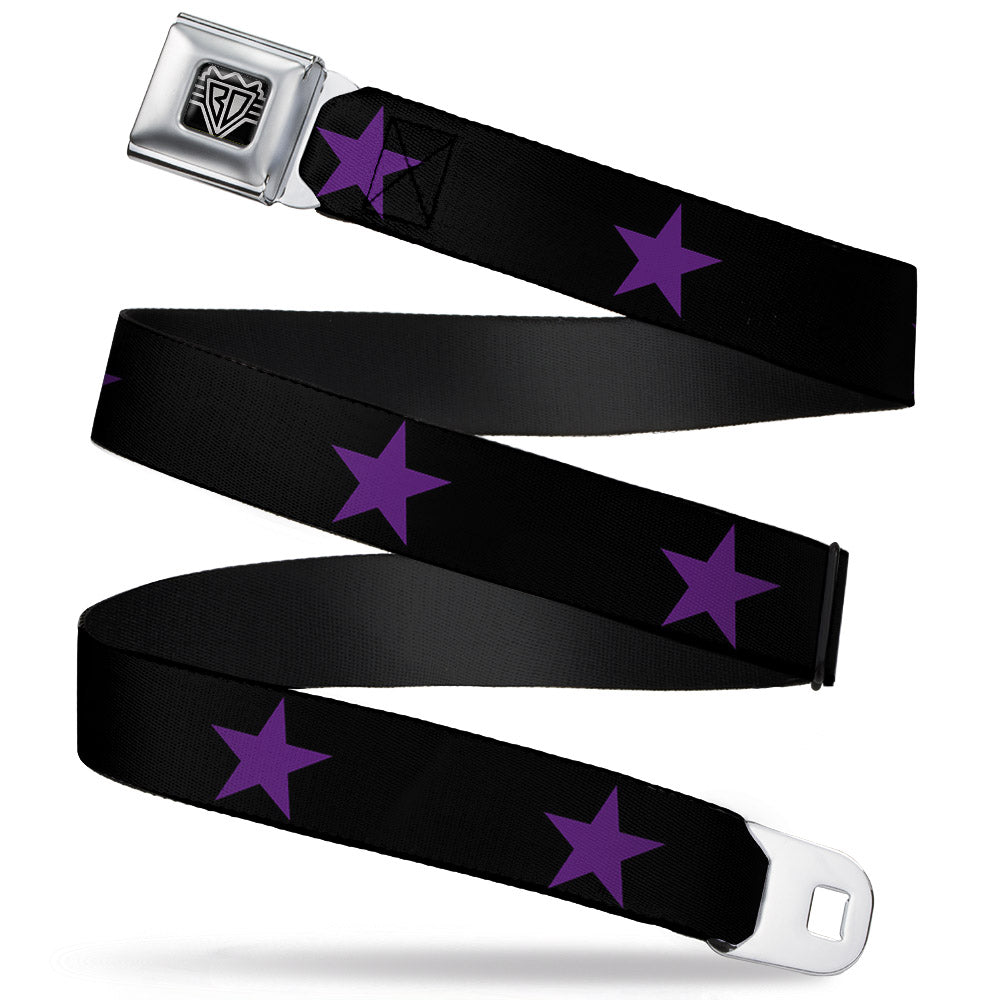 BD Wings Logo CLOSE-UP Full Color Black Silver Seatbelt Belt - Star Black/Purple Webbing Seatbelt Belts Buckle-Down