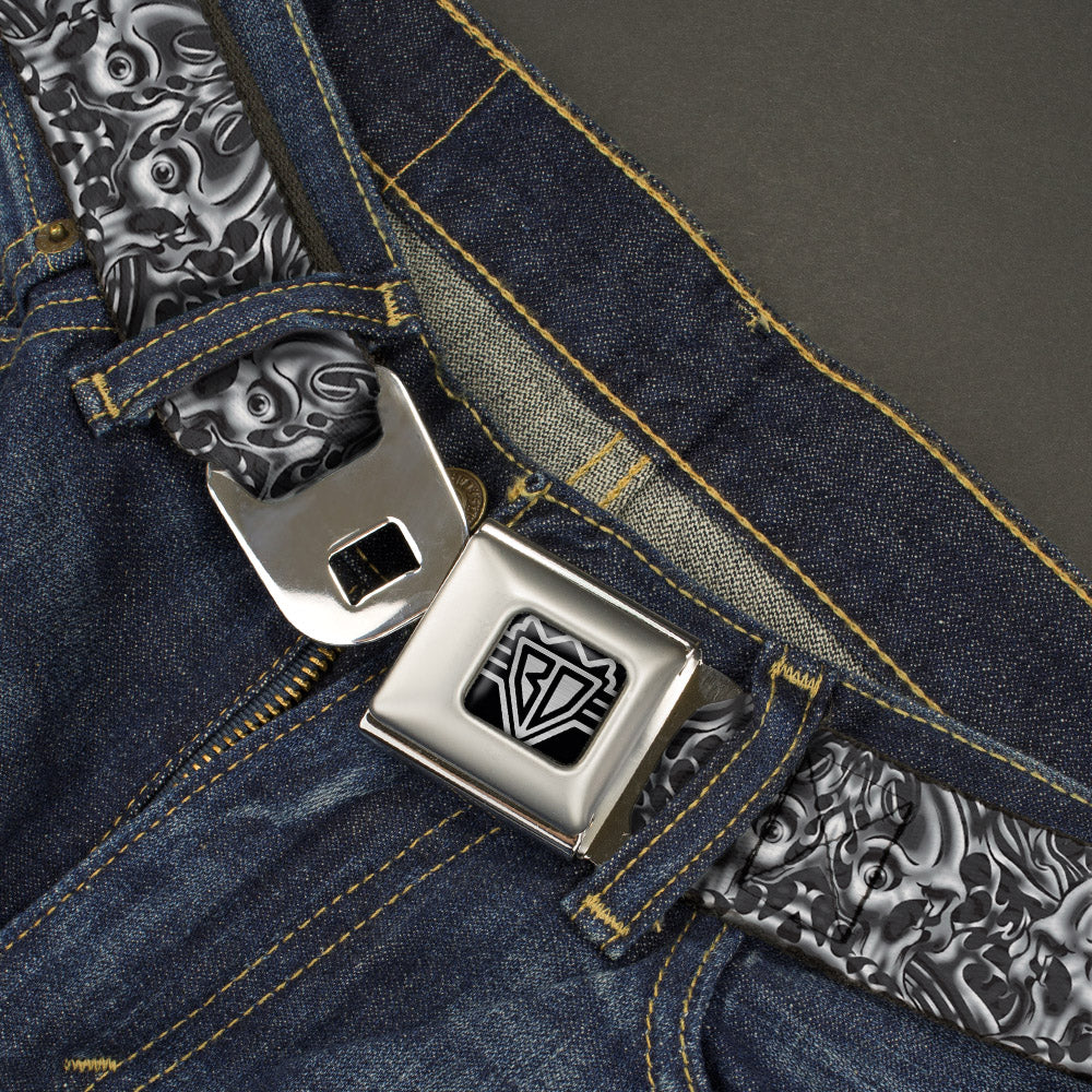 BD Wings Logo CLOSE-UP Full Color Black Silver Seatbelt Belt - Sleeve Skulls Black/Gray Webbing Seatbelt Belts Buckle-Down