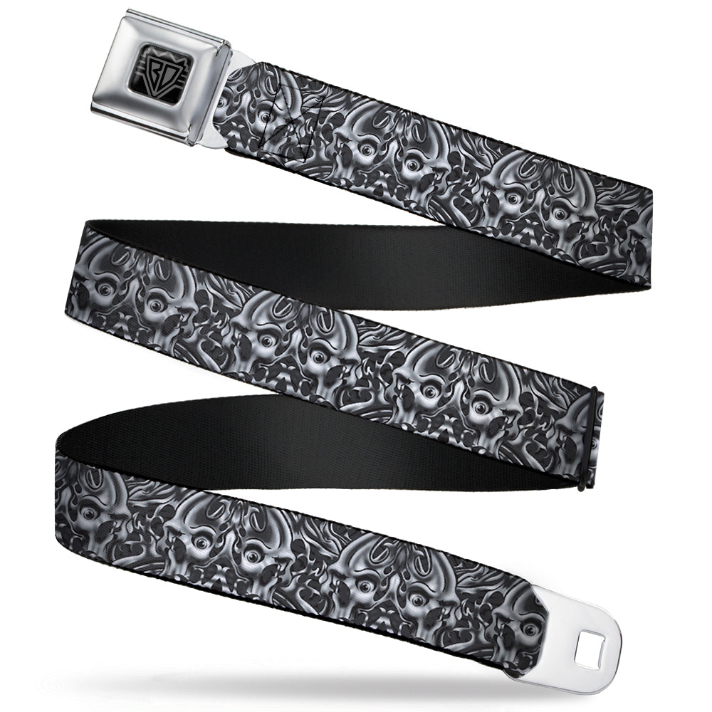 BD Wings Logo CLOSE-UP Full Color Black Silver Seatbelt Belt - Sleeve Skulls Black/Gray Webbing Seatbelt Belts Buckle-Down