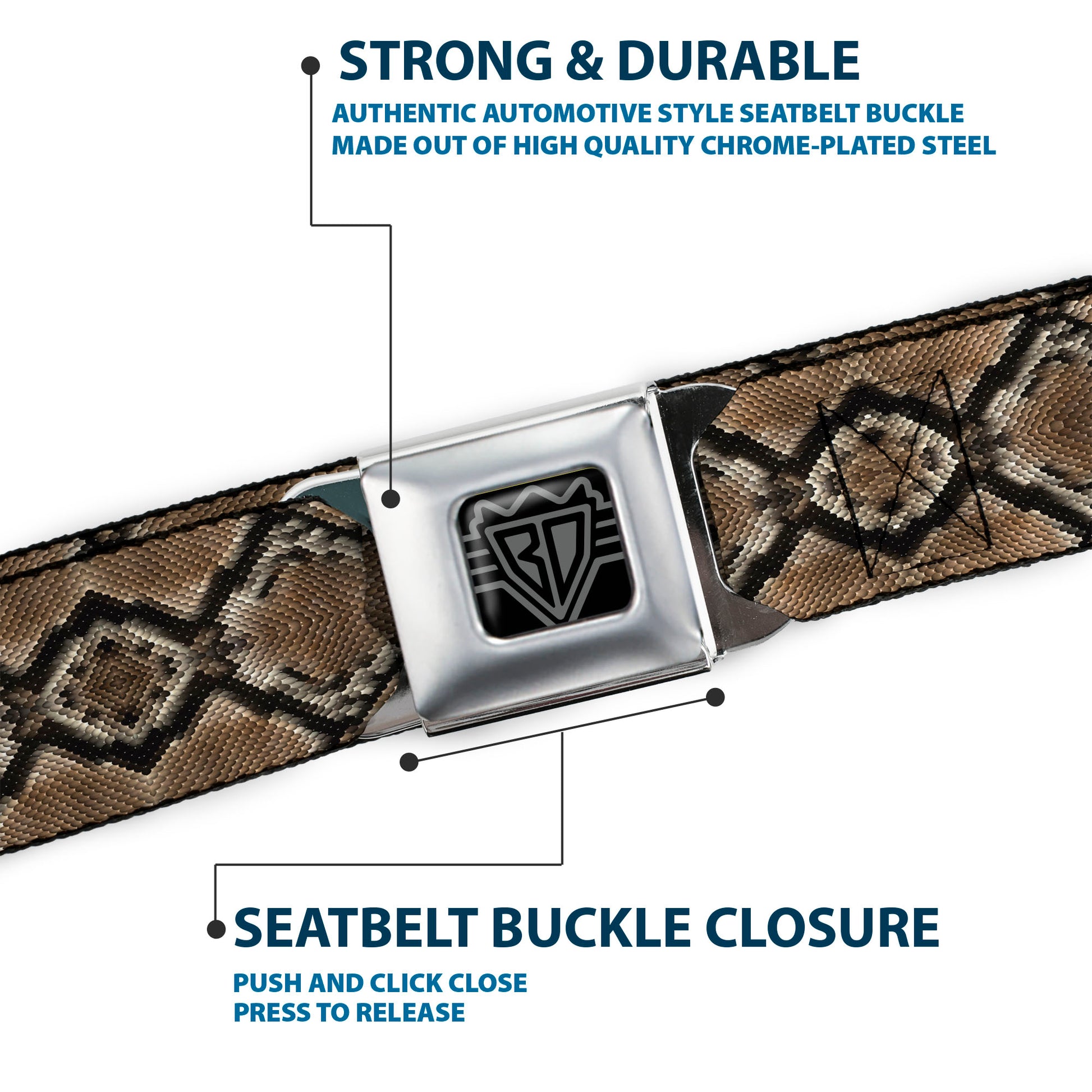 BD Wings Logo CLOSE-UP Full Color Black Silver Seatbelt Belt - Snake Skin 1 Webbing Seatbelt Belts Buckle-Down