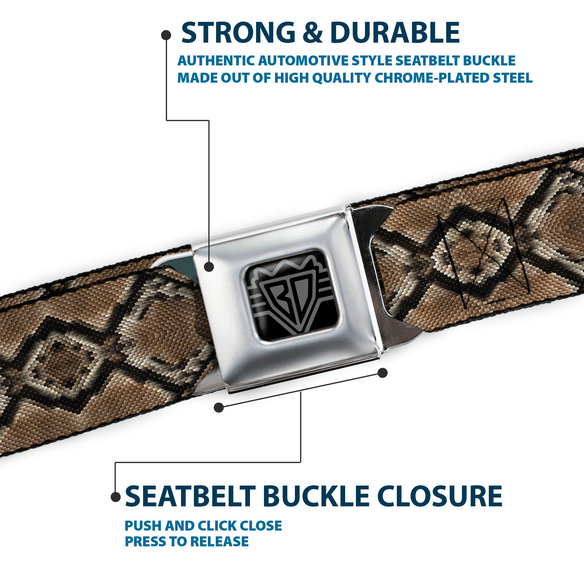 BD Wings Logo CLOSE-UP Full Color Black Silver Seatbelt Belt - Snake Skin 1 Webbing Seatbelt Belts Buckle-Down