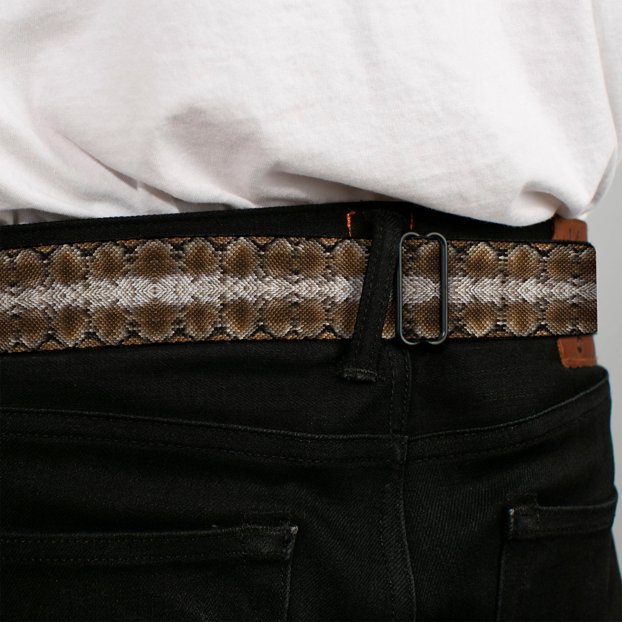 BD Wings Logo CLOSE-UP Full Color Black Silver Seatbelt Belt - Snake Skin 2 Webbing Seatbelt Belts Buckle-Down