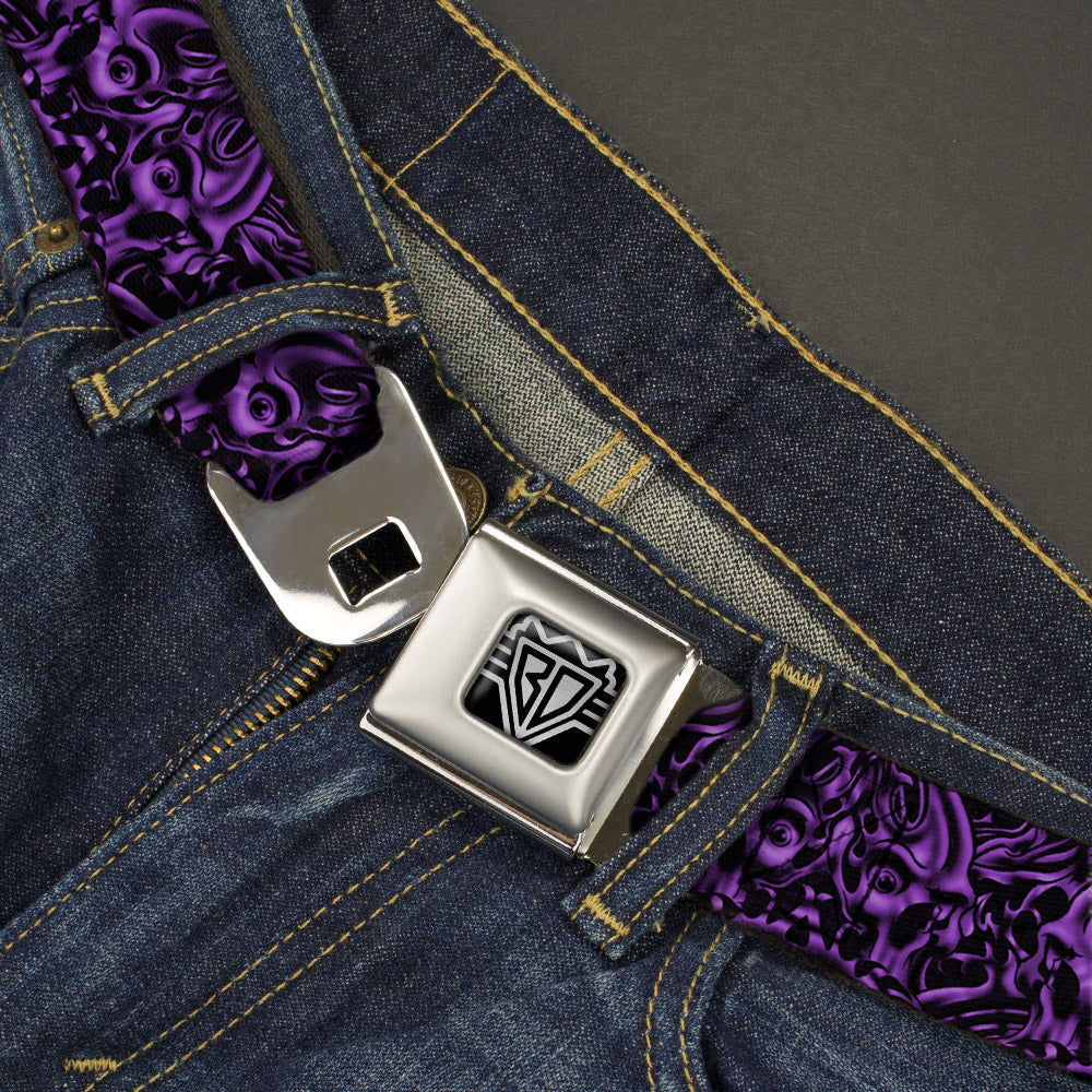 BD Wings Logo CLOSE-UP Full Color Black Silver Seatbelt Belt - Sleeve Skulls Black/Purple Webbing Seatbelt Belts Buckle-Down