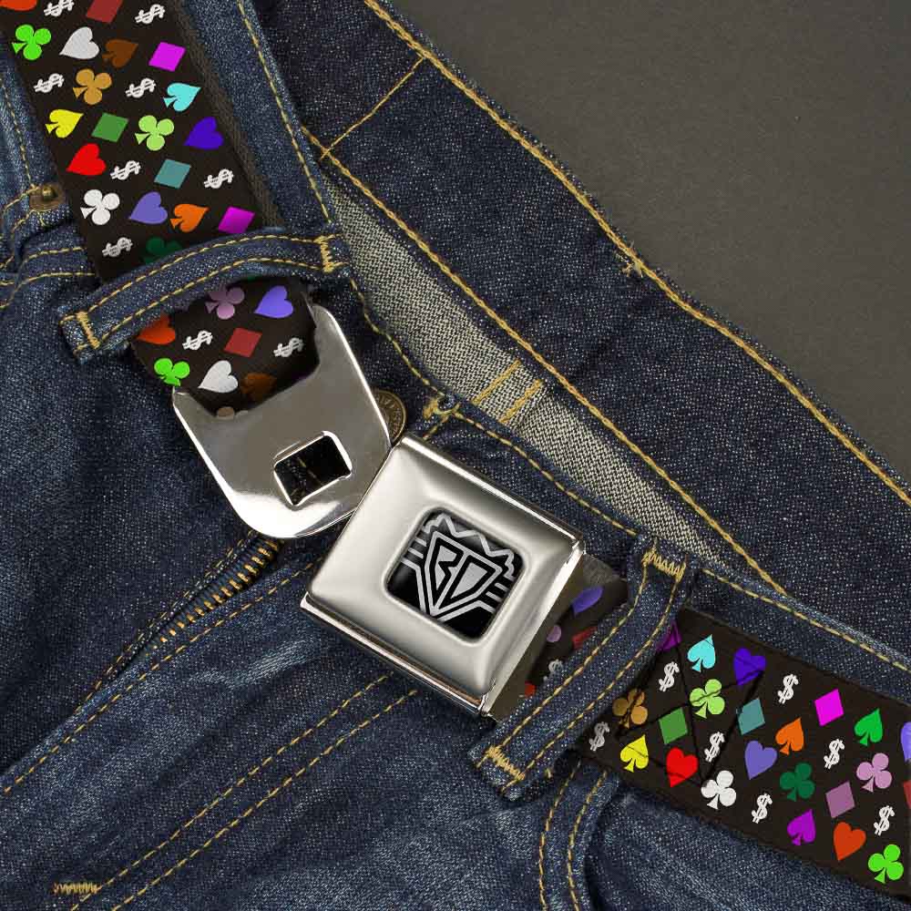 BD Wings Logo CLOSE-UP Full Color Black Silver Seatbelt Belt - Suits $$$ Black/Multi Color Webbing Seatbelt Belts Buckle-Down