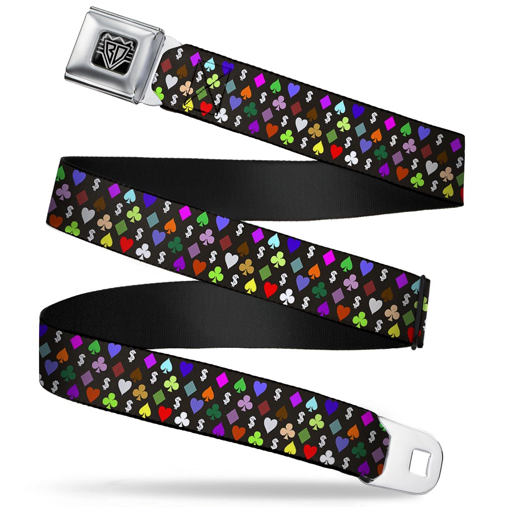 BD Wings Logo CLOSE-UP Full Color Black Silver Seatbelt Belt - Suits $$$ Black/Multi Color Webbing Seatbelt Belts Buckle-Down