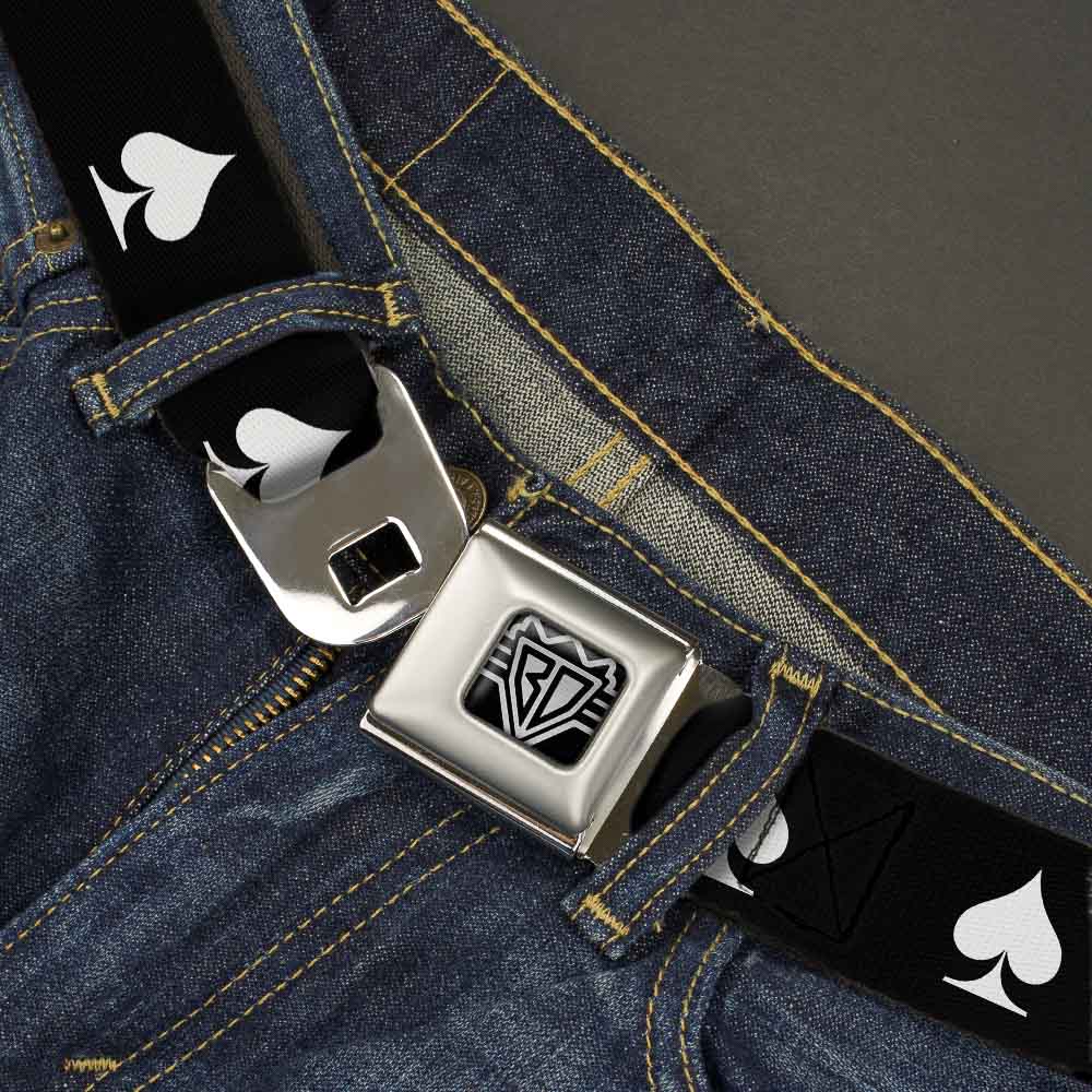 BD Wings Logo CLOSE-UP Full Color Black Silver Seatbelt Belt - Spade Black/White Webbing Seatbelt Belts Buckle-Down
