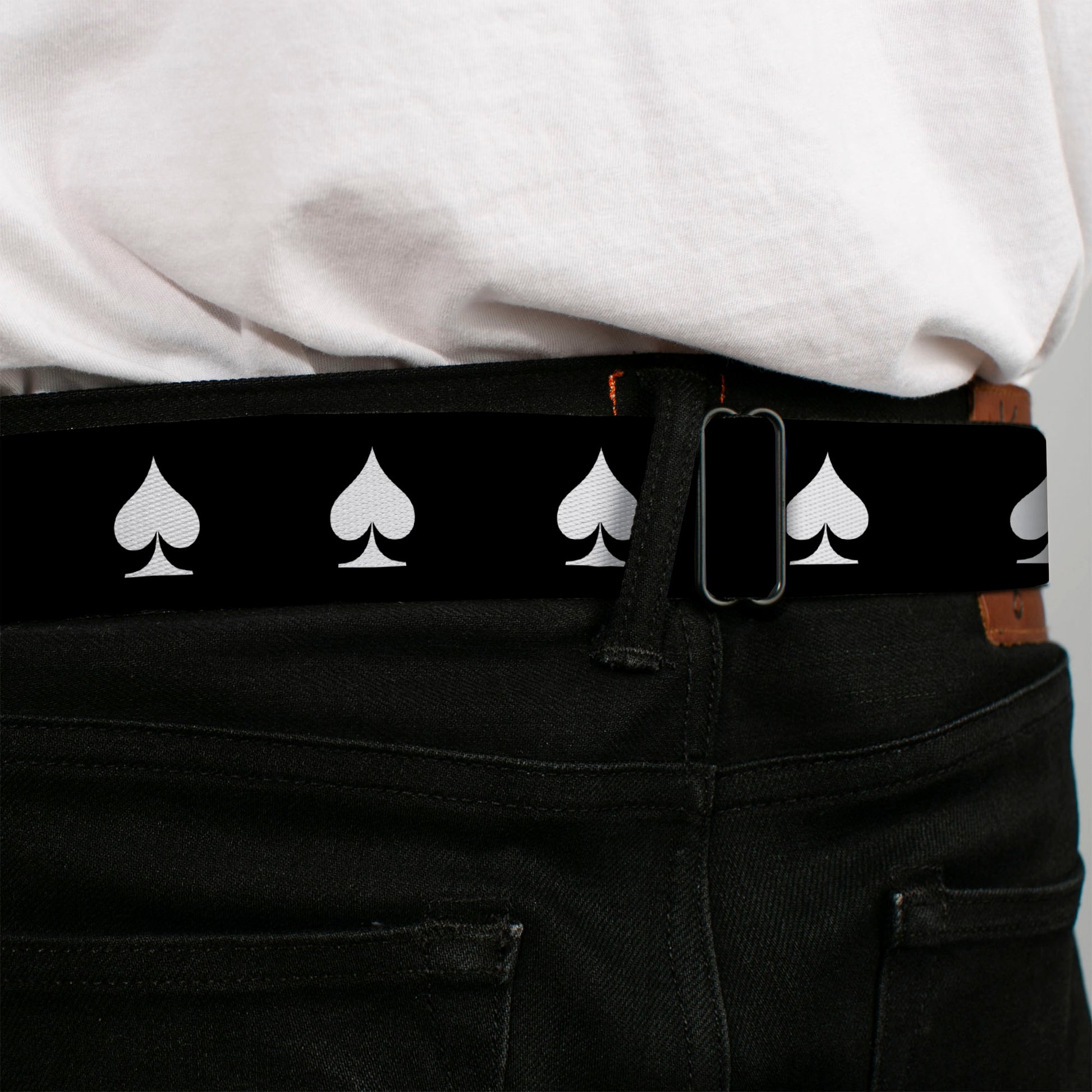 BD Wings Logo CLOSE-UP Full Color Black Silver Seatbelt Belt - Spade Black/White Webbing Seatbelt Belts Buckle-Down