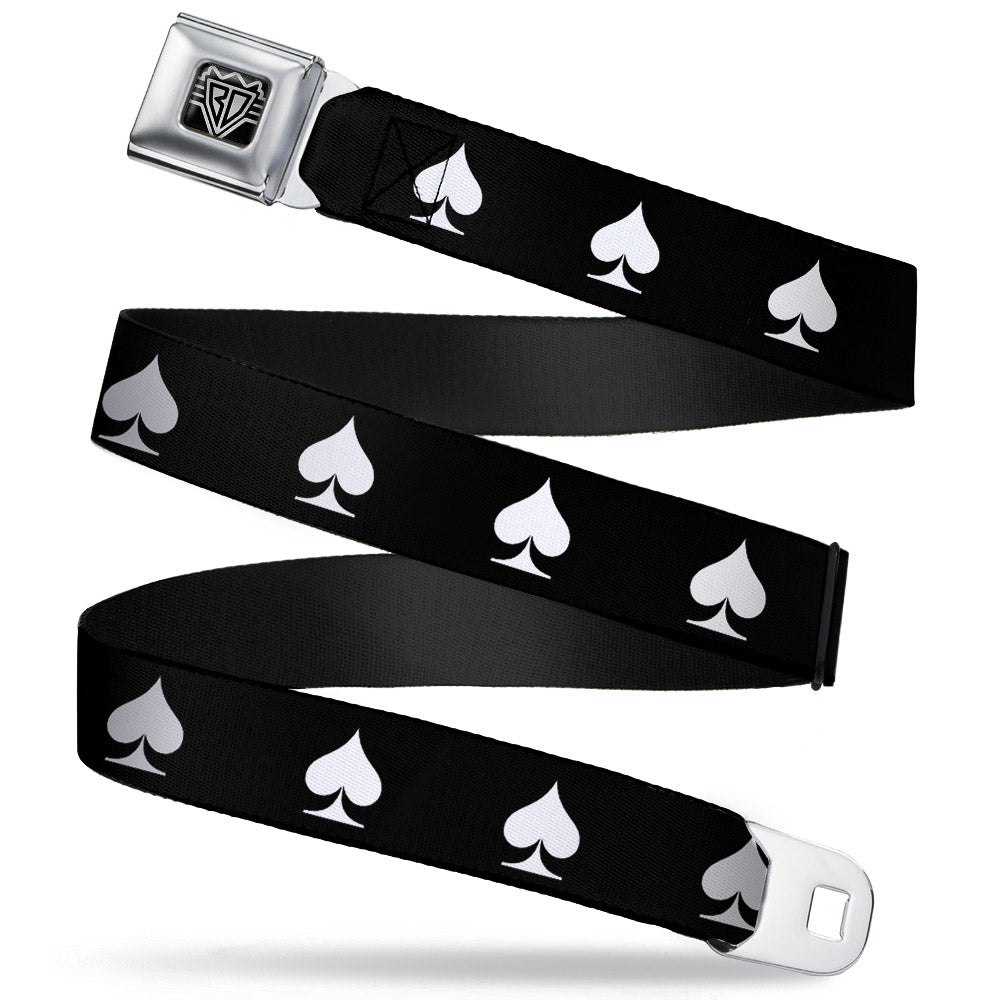 BD Wings Logo CLOSE-UP Full Color Black Silver Seatbelt Belt - Spade Black/White Webbing Seatbelt Belts Buckle-Down