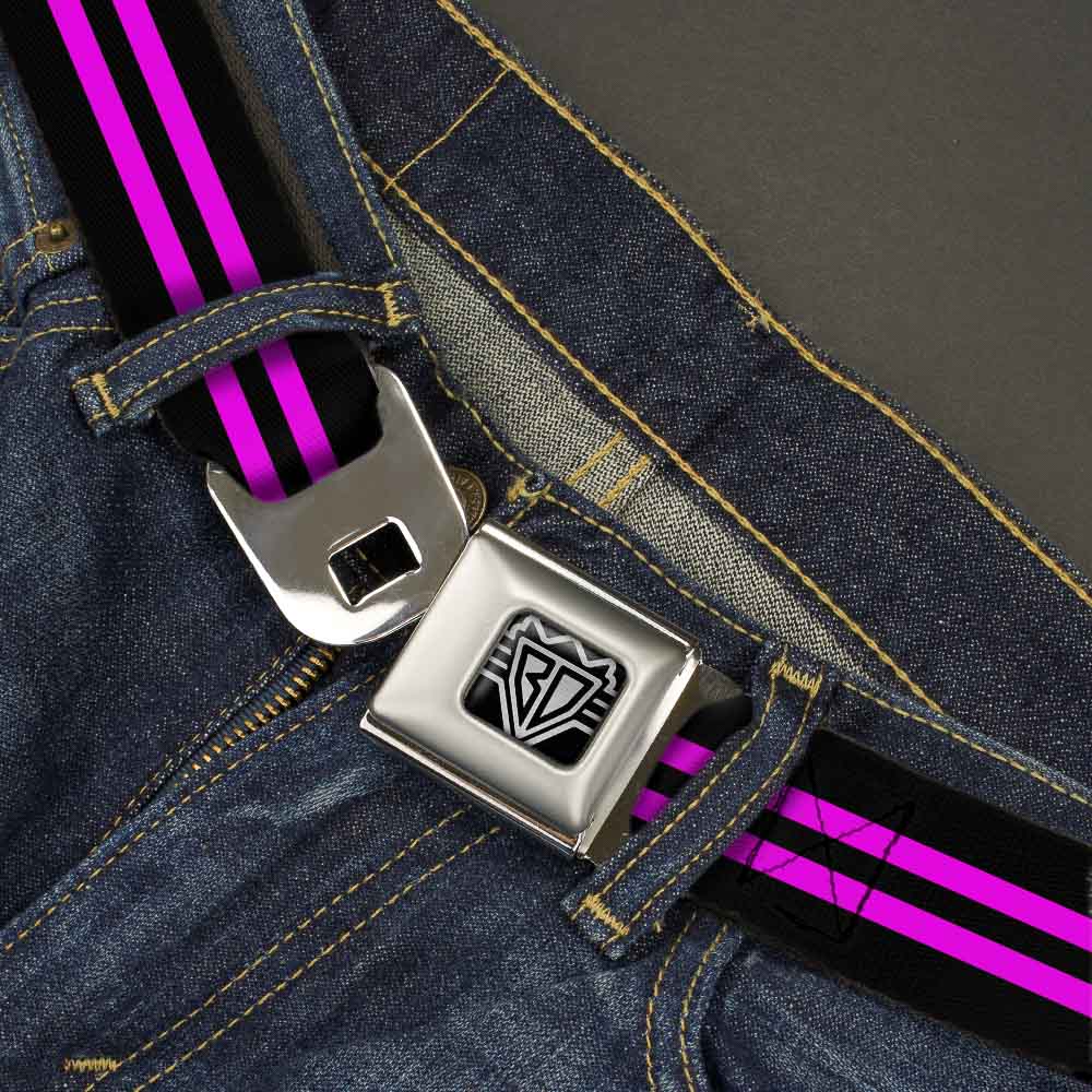BD Wings Logo CLOSE-UP Full Color Black Silver Seatbelt Belt - Stripe Black/Pink Webbing Seatbelt Belts Buckle-Down