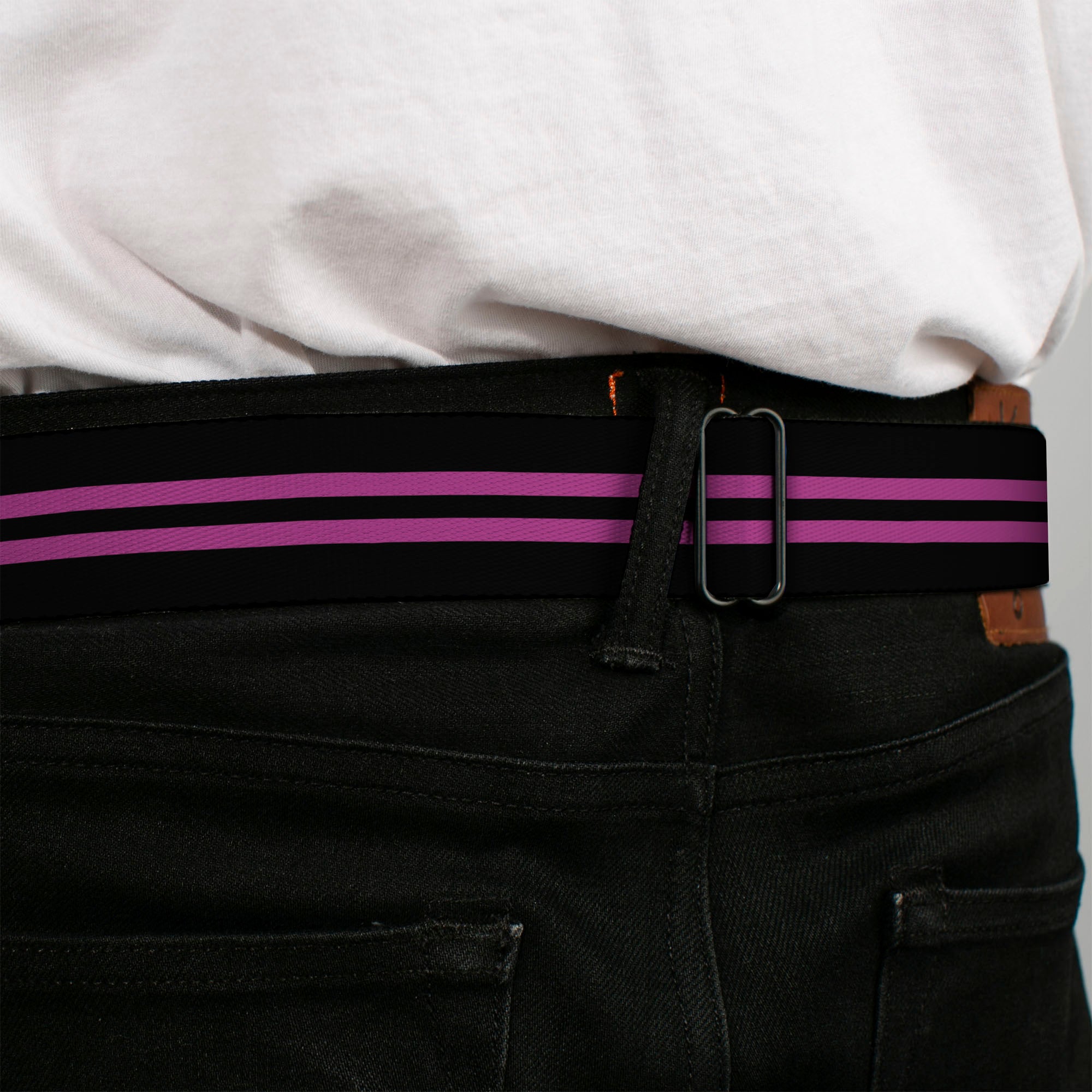 BD Wings Logo CLOSE-UP Full Color Black Silver Seatbelt Belt - Stripe Black/Pink Webbing Seatbelt Belts Buckle-Down