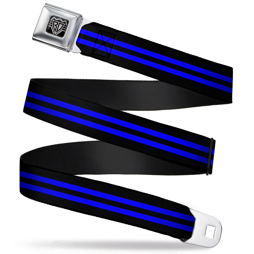 BD Wings Logo CLOSE-UP Full Color Black Silver Seatbelt Belt - Stripe Black/Blue Webbing Seatbelt Belts Buckle-Down