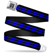 BD Wings Logo CLOSE-UP Full Color Black Silver Seatbelt Belt - Stripe Black/Blue Webbing Seatbelt Belts Buckle-Down