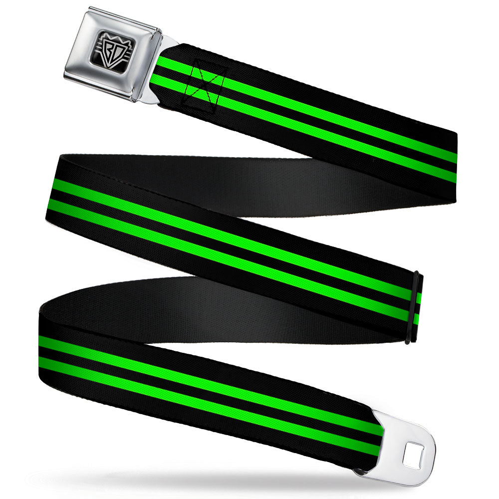 BD Wings Logo CLOSE-UP Full Color Black Silver Seatbelt Belt - Stripe Black/Green Webbing Seatbelt Belts Buckle-Down