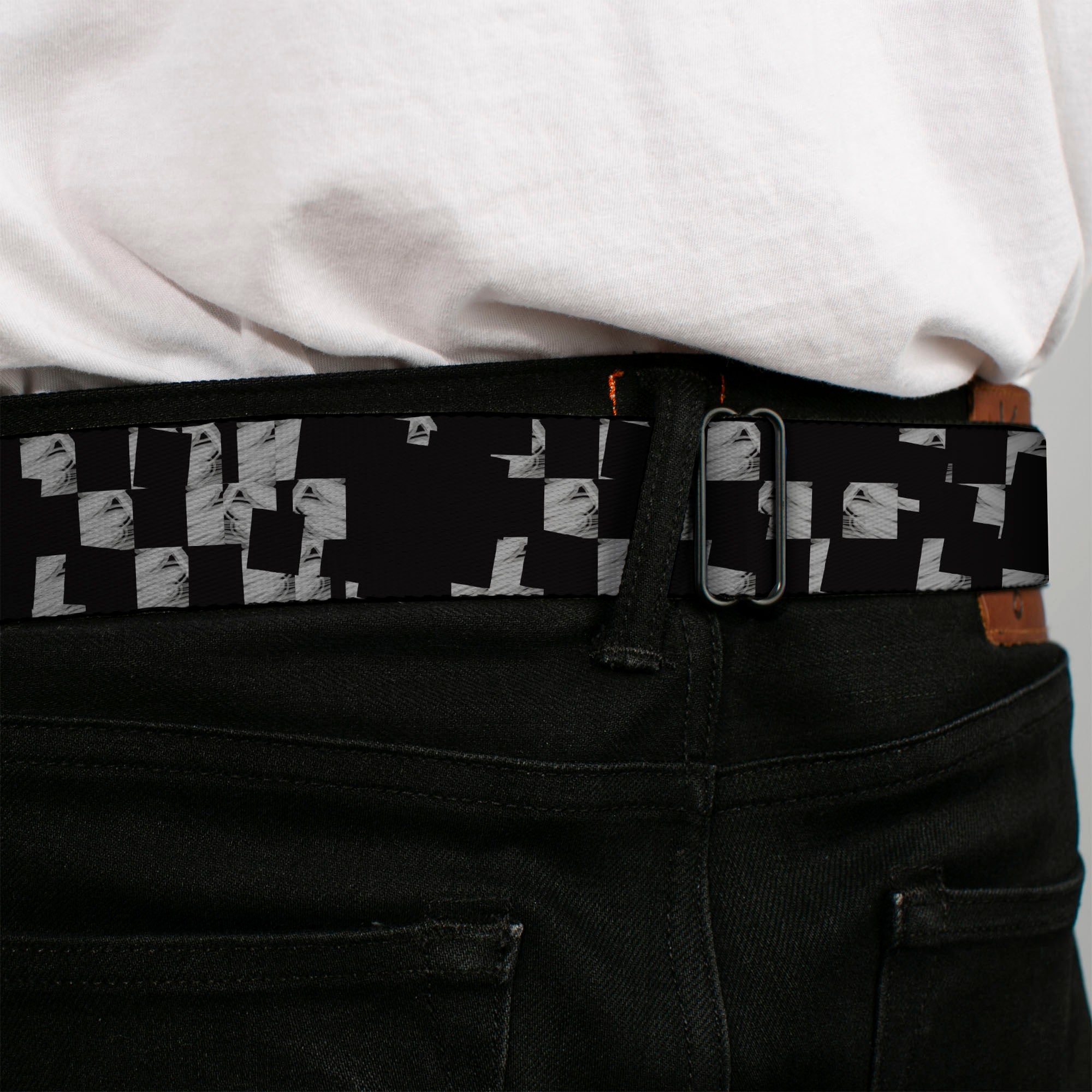 BD Wings Logo CLOSE-UP Full Color Black Silver Seatbelt Belt - Scribble Checker Black/White Webbing Seatbelt Belts Buckle-Down