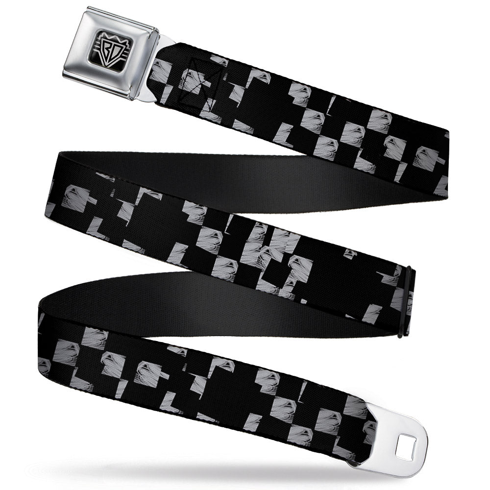 BD Wings Logo CLOSE-UP Full Color Black Silver Seatbelt Belt - Scribble Checker Black/White Webbing Seatbelt Belts Buckle-Down