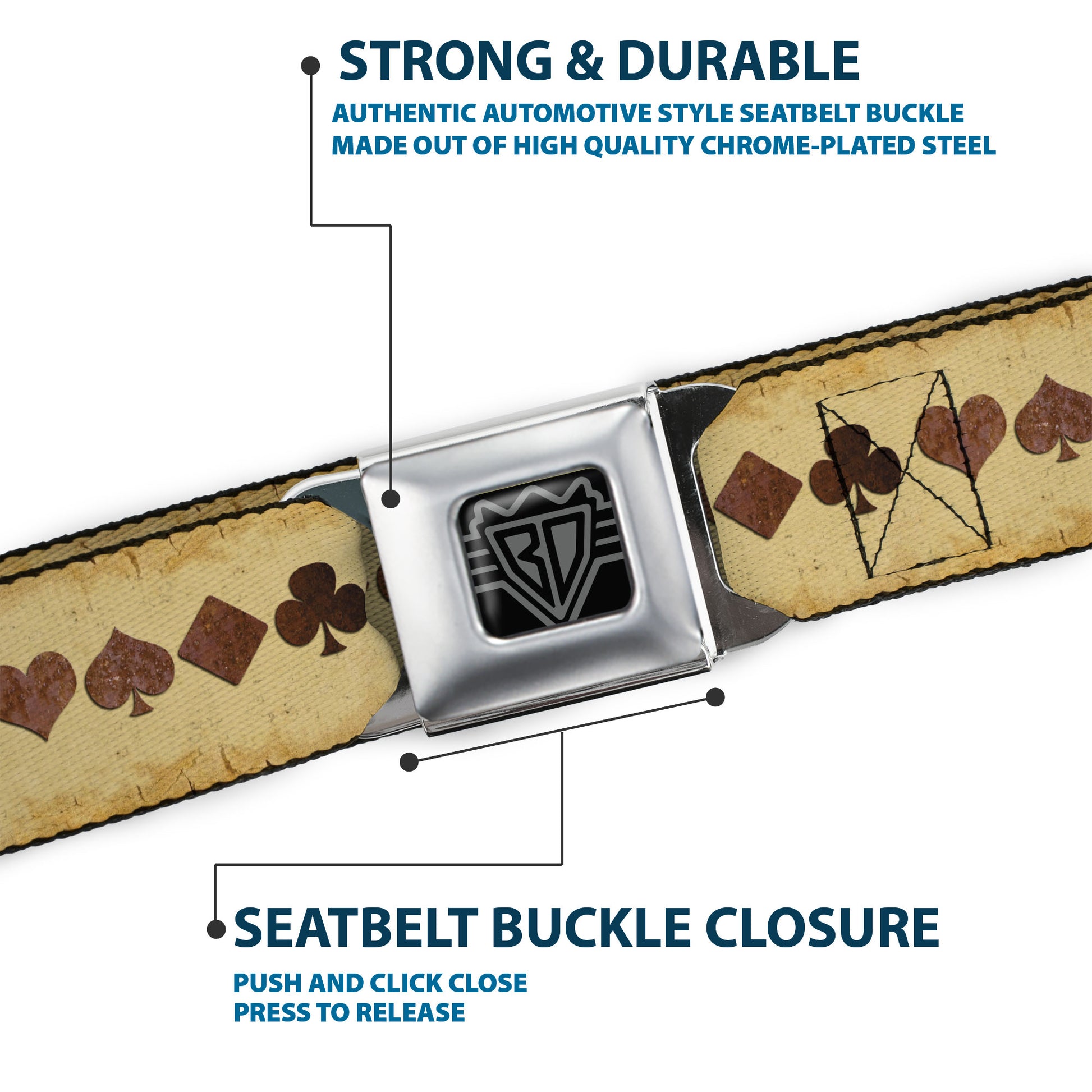 BD Wings Logo CLOSE-UP Full Color Black Silver Seatbelt Belt - Suits Brown Stone Webbing Seatbelt Belts Buckle-Down