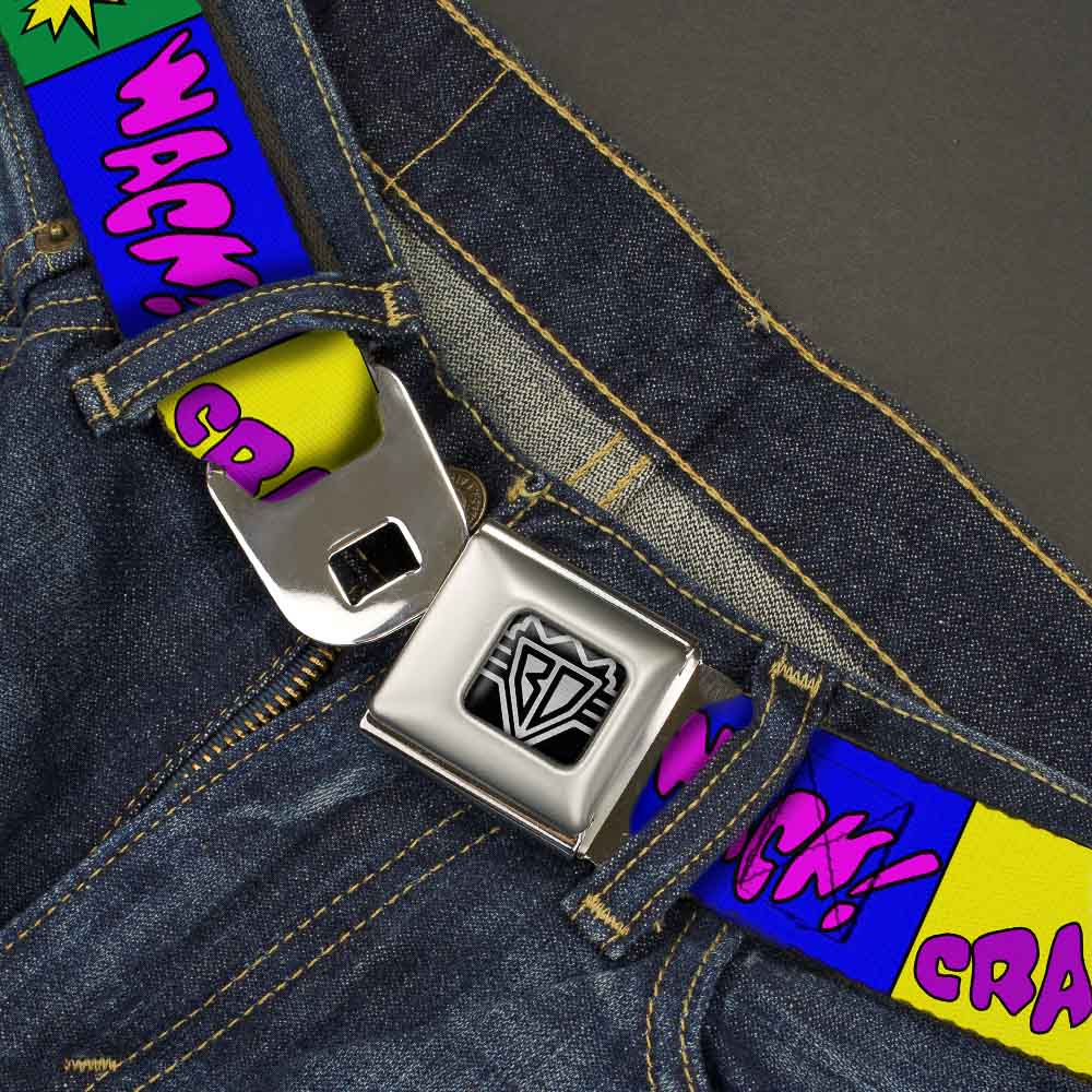 BD Wings Logo CLOSE-UP Full Color Black Silver Seatbelt Belt - Sound Effect Blocks Multi Color Webbing Seatbelt Belts Buckle-Down