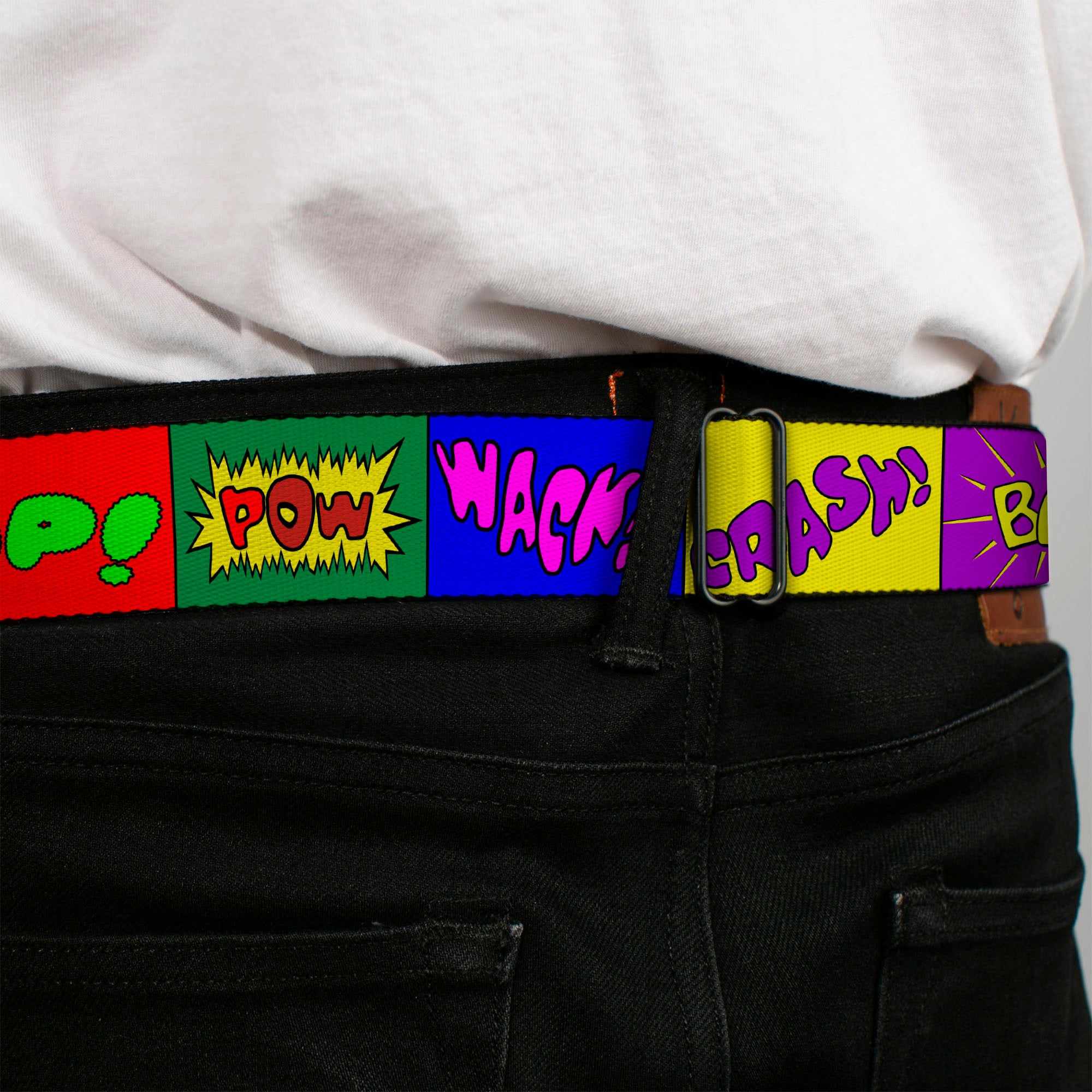 BD Wings Logo CLOSE-UP Full Color Black Silver Seatbelt Belt - Sound Effect Blocks Multi Color Webbing Seatbelt Belts Buckle-Down