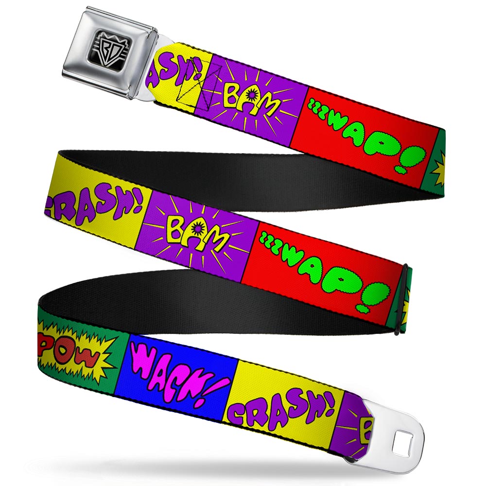 BD Wings Logo CLOSE-UP Full Color Black Silver Seatbelt Belt - Sound Effect Blocks Multi Color Webbing Seatbelt Belts Buckle-Down