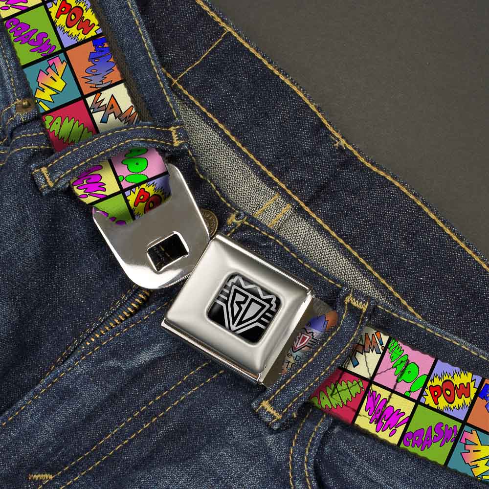 BD Wings Logo CLOSE-UP Full Color Black Silver Seatbelt Belt - Sound Effect Checkers Multi Color Webbing Seatbelt Belts Buckle-Down