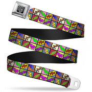 BD Wings Logo CLOSE-UP Full Color Black Silver Seatbelt Belt - Sound Effect Checkers Multi Color Webbing Seatbelt Belts Buckle-Down