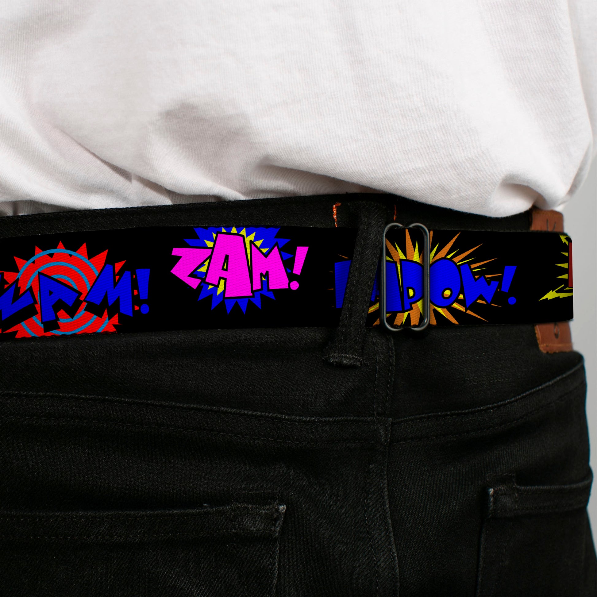 BD Wings Logo CLOSE-UP Full Color Black Silver Seatbelt Belt - Sound Effects Black/Multi Color Webbing Seatbelt Belts Buckle-Down