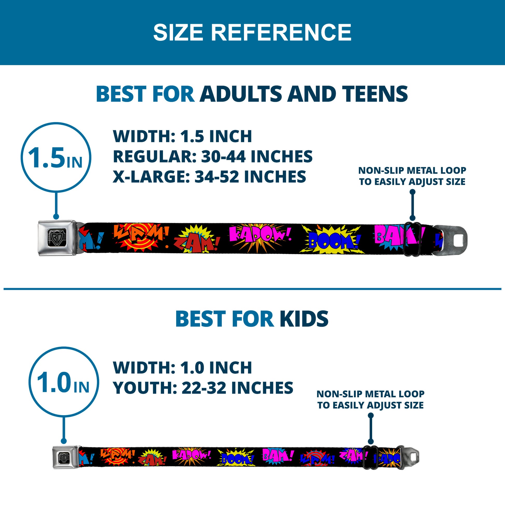 BD Wings Logo CLOSE-UP Full Color Black Silver Seatbelt Belt - Sound Effects Black/Multi Color Webbing Seatbelt Belts Buckle-Down