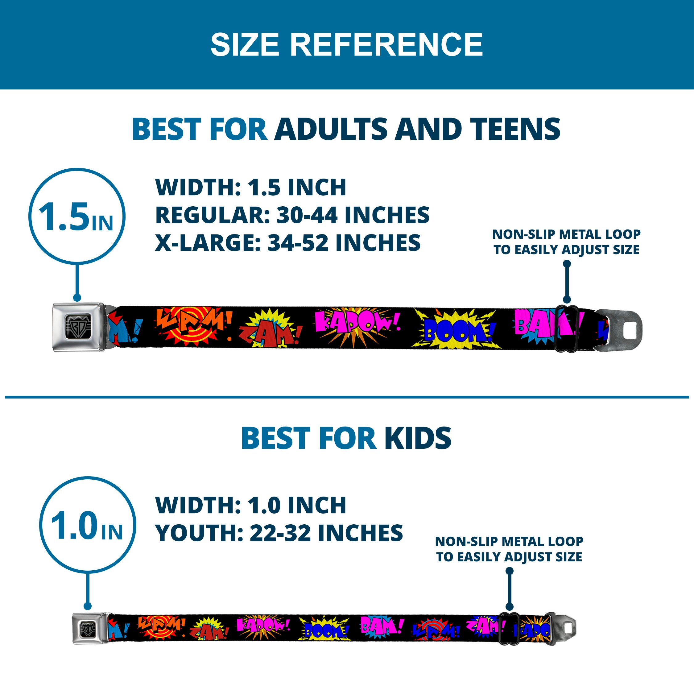 BD Wings Logo CLOSE-UP Full Color Black Silver Seatbelt Belt - Sound Effects Black/Multi Color Webbing Seatbelt Belts Buckle-Down