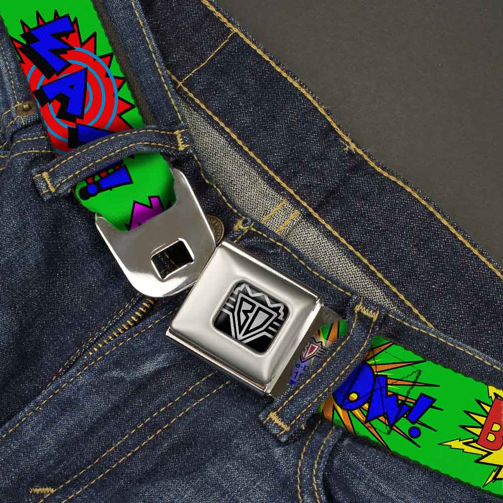 BD Wings Logo CLOSE-UP Full Color Black Silver Seatbelt Belt - Sound Effects Green/Multi Color Webbing Seatbelt Belts Buckle-Down