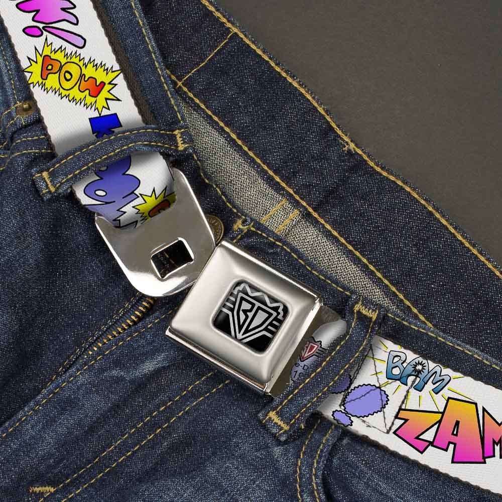 BD Wings Logo CLOSE-UP Full Color Black Silver Seatbelt Belt - Sound Effects White/Pastel Webbing Seatbelt Belts Buckle-Down