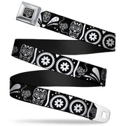 BD Wings Logo CLOSE-UP Full Color Black Silver Seatbelt Belt - Sugar Skulls Black/White Webbing Seatbelt Belts Buckle-Down