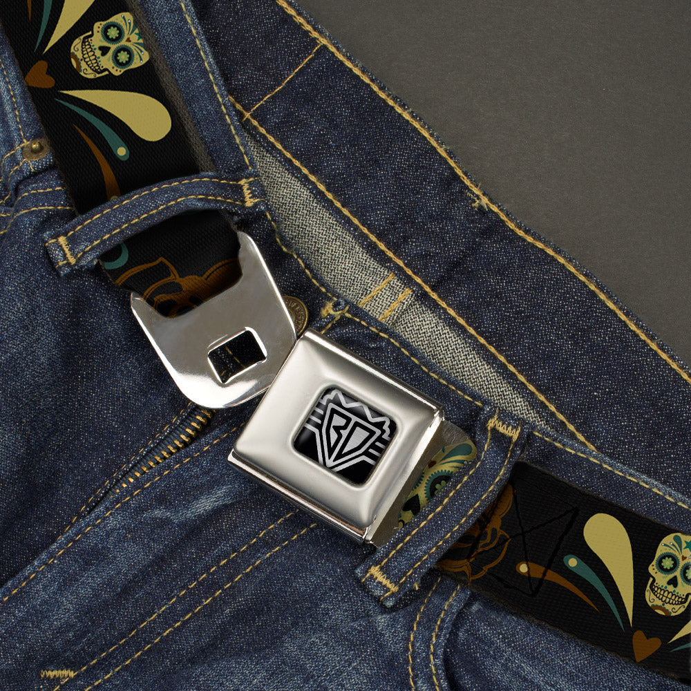 BD Wings Logo CLOSE-UP Full Color Black Silver Seatbelt Belt - Sugar Skulls Black/Olive/Burgundy Webbing Seatbelt Belts Buckle-Down