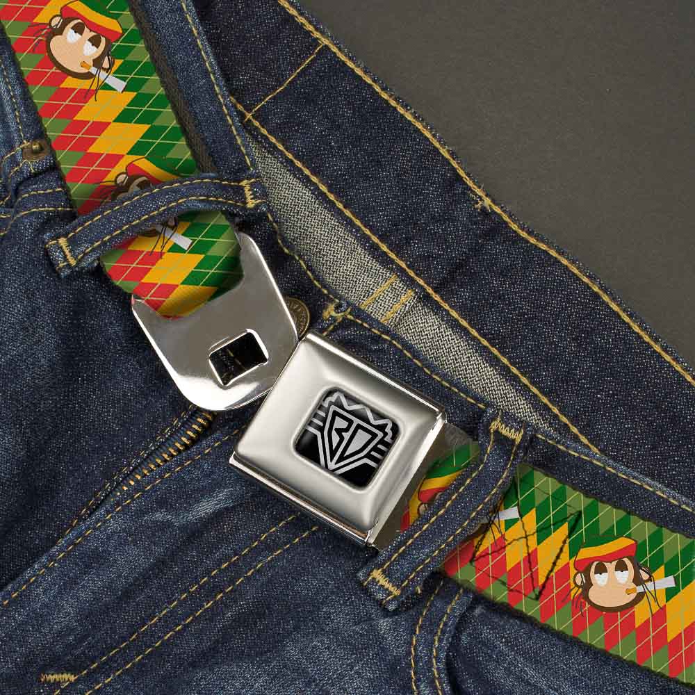 BD Wings Logo CLOSE-UP Full Color Black Silver Seatbelt Belt - Smoking Monkey Repeat Argyle Rasta Webbing Seatbelt Belts Buckle-Down