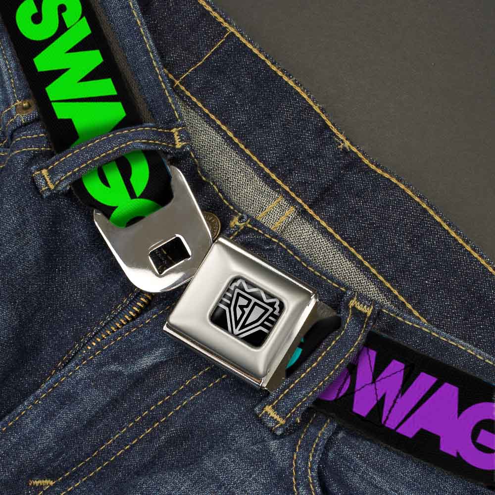 BD Wings Logo CLOSE-UP Full Color Black Silver Seatbelt Belt - SWAGG Black/Hot Pink/Turquoise/Purple/Neon Green Webbing Seatbelt Belts Buckle-Down