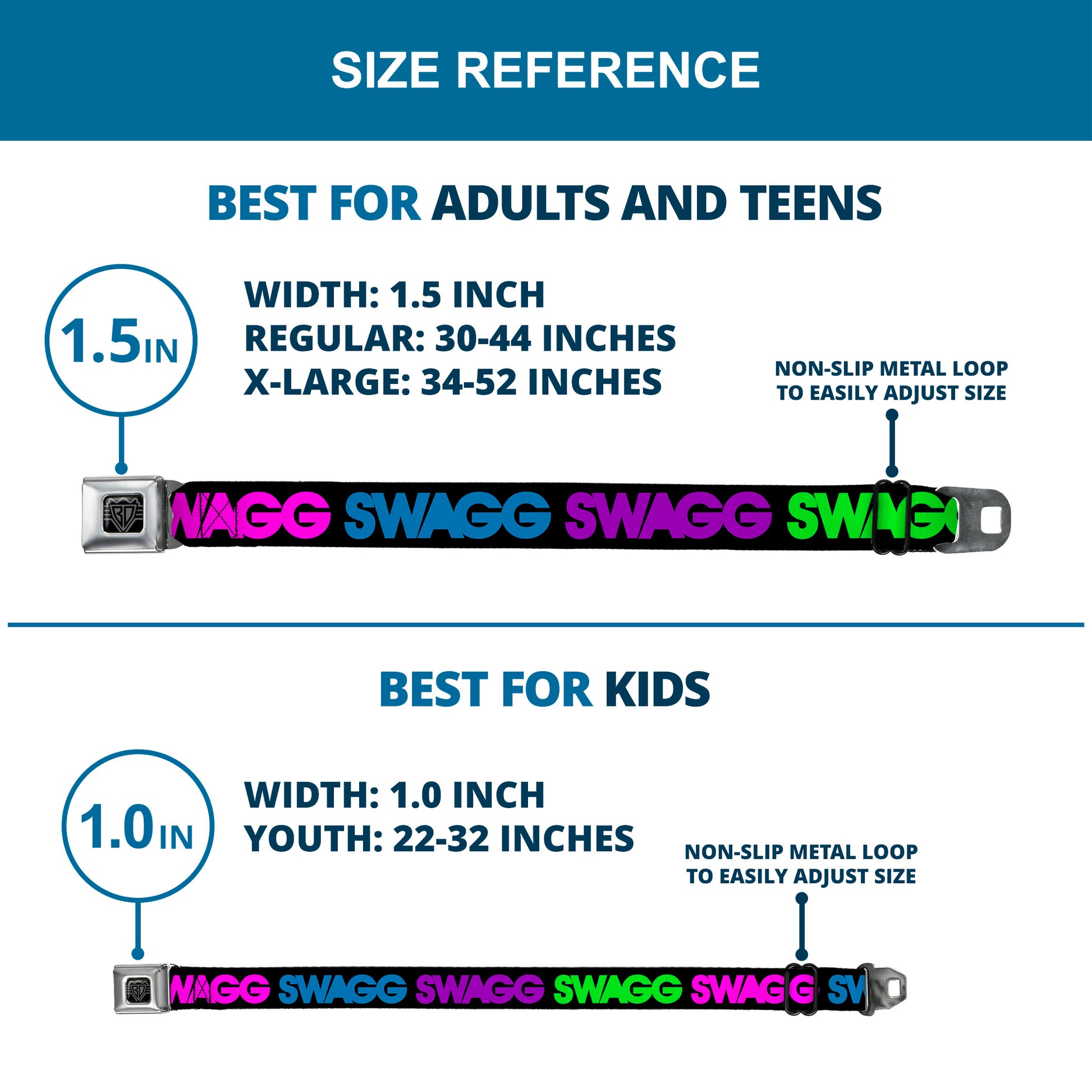 BD Wings Logo CLOSE-UP Full Color Black Silver Seatbelt Belt - SWAGG Black/Hot Pink/Turquoise/Purple/Neon Green Webbing Seatbelt Belts Buckle-Down