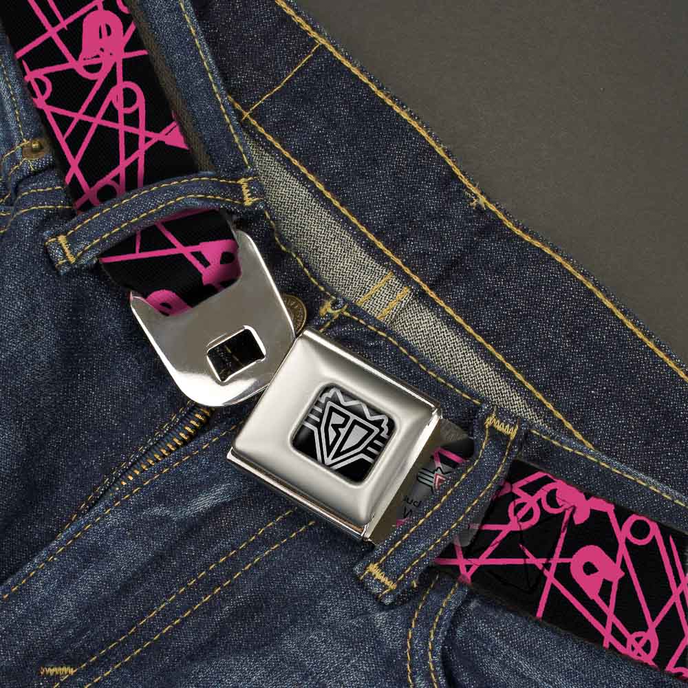 BD Wings Logo CLOSE-UP Full Color Black Silver Seatbelt Belt - Safety Pins Black/Fuchsia Webbing Seatbelt Belts Buckle-Down
