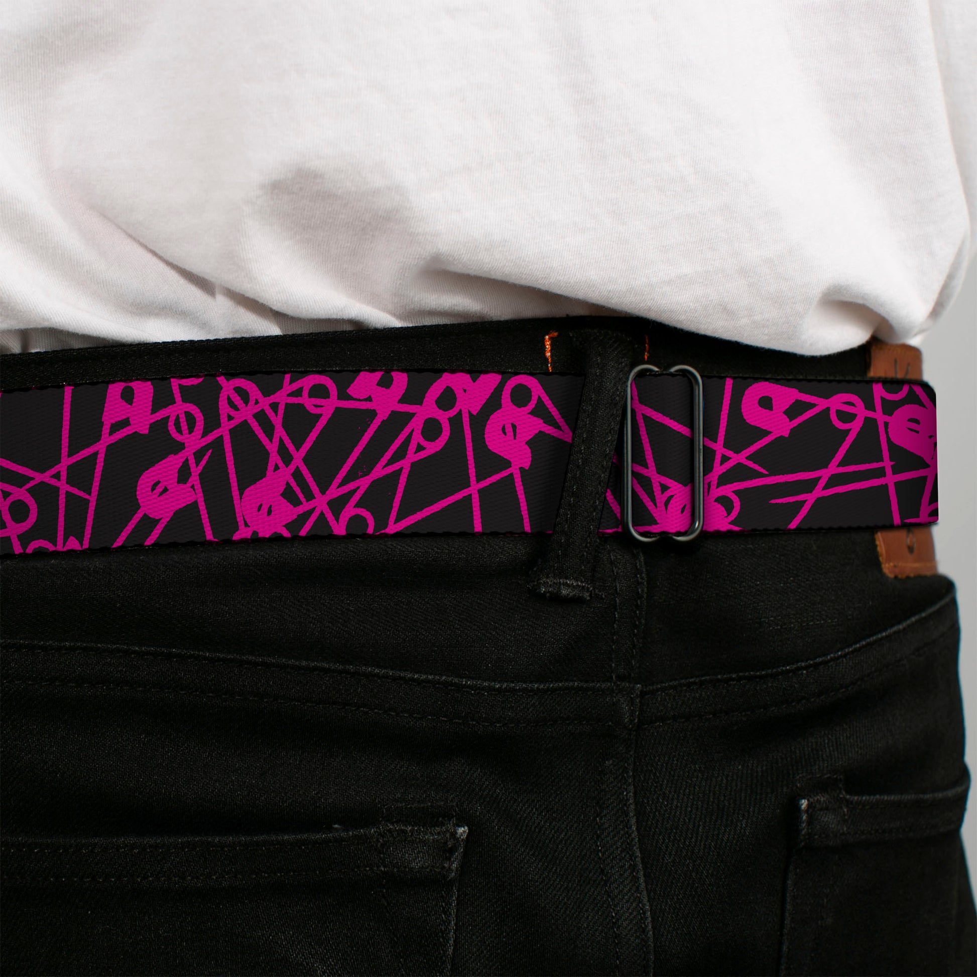 BD Wings Logo CLOSE-UP Full Color Black Silver Seatbelt Belt - Safety Pins Black/Fuchsia Webbing Seatbelt Belts Buckle-Down