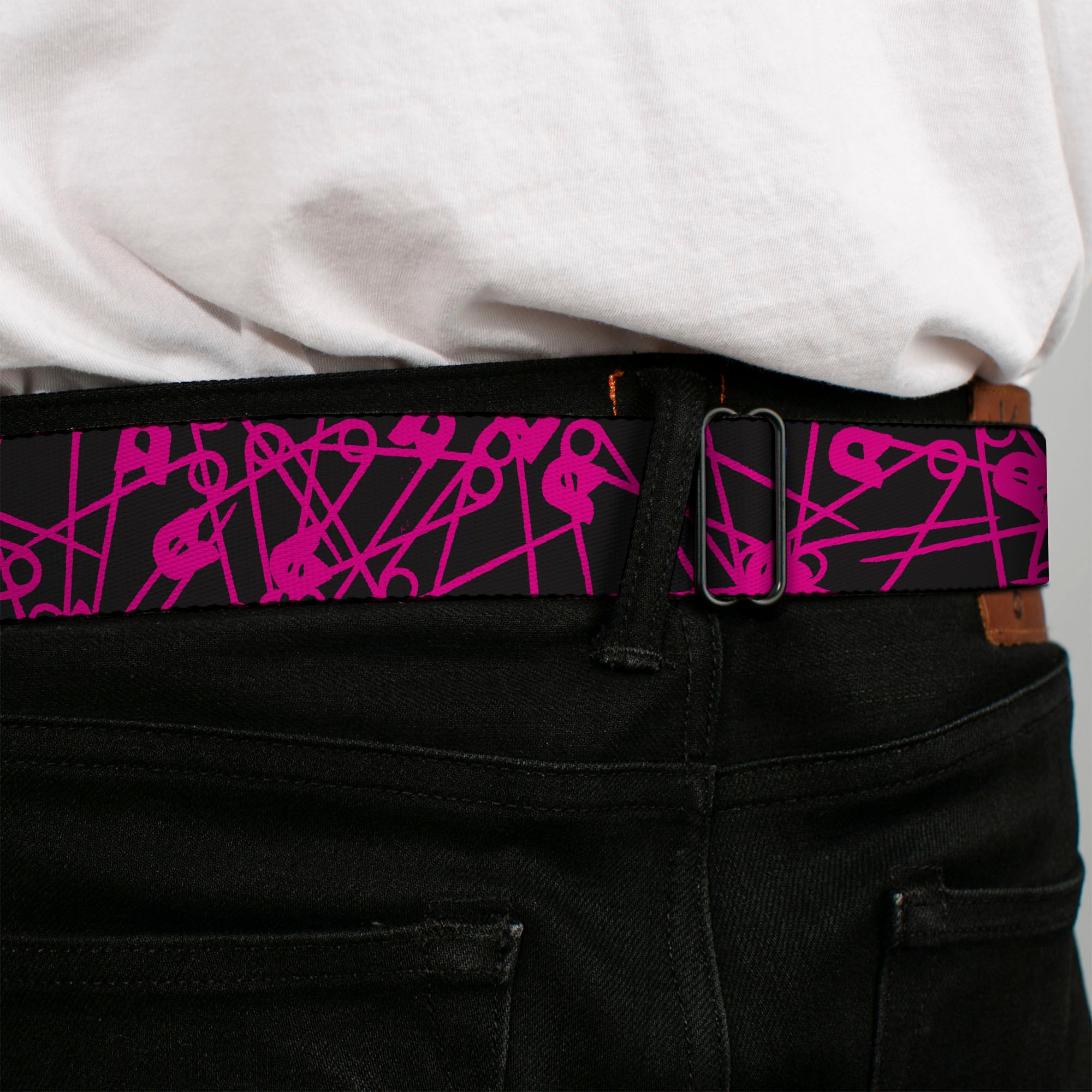 BD Wings Logo CLOSE-UP Full Color Black Silver Seatbelt Belt - Safety Pins Black/Fuchsia Webbing Seatbelt Belts Buckle-Down