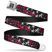 BD Wings Logo CLOSE-UP Full Color Black Silver Seatbelt Belt - Sketch Stars w/Checkers Black/Fuchsia/White Webbing Seatbelt Belts Buckle-Down