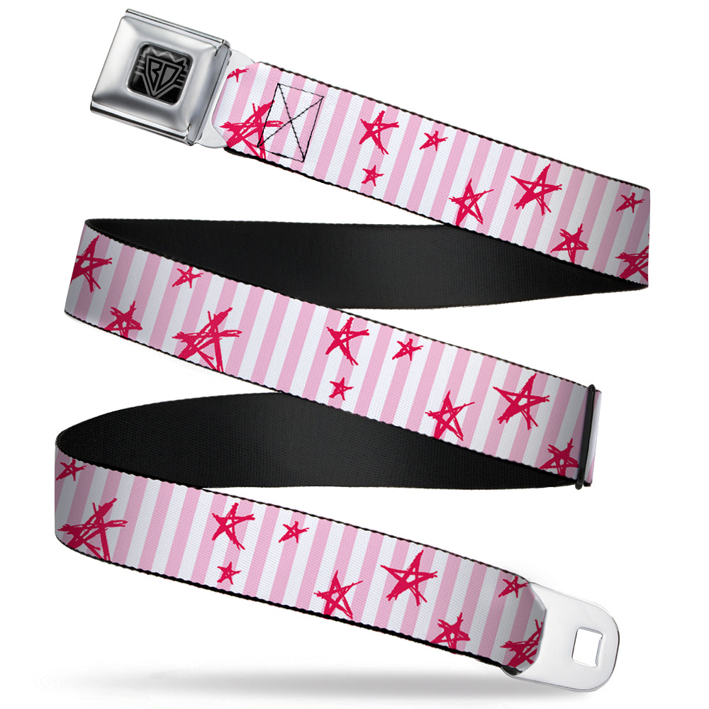BD Wings Logo CLOSE-UP Full Color Black Silver Seatbelt Belt - Sketch Stars w/Stripes Pink/White/Fuchsia Webbing Seatbelt Belts Buckle-Down