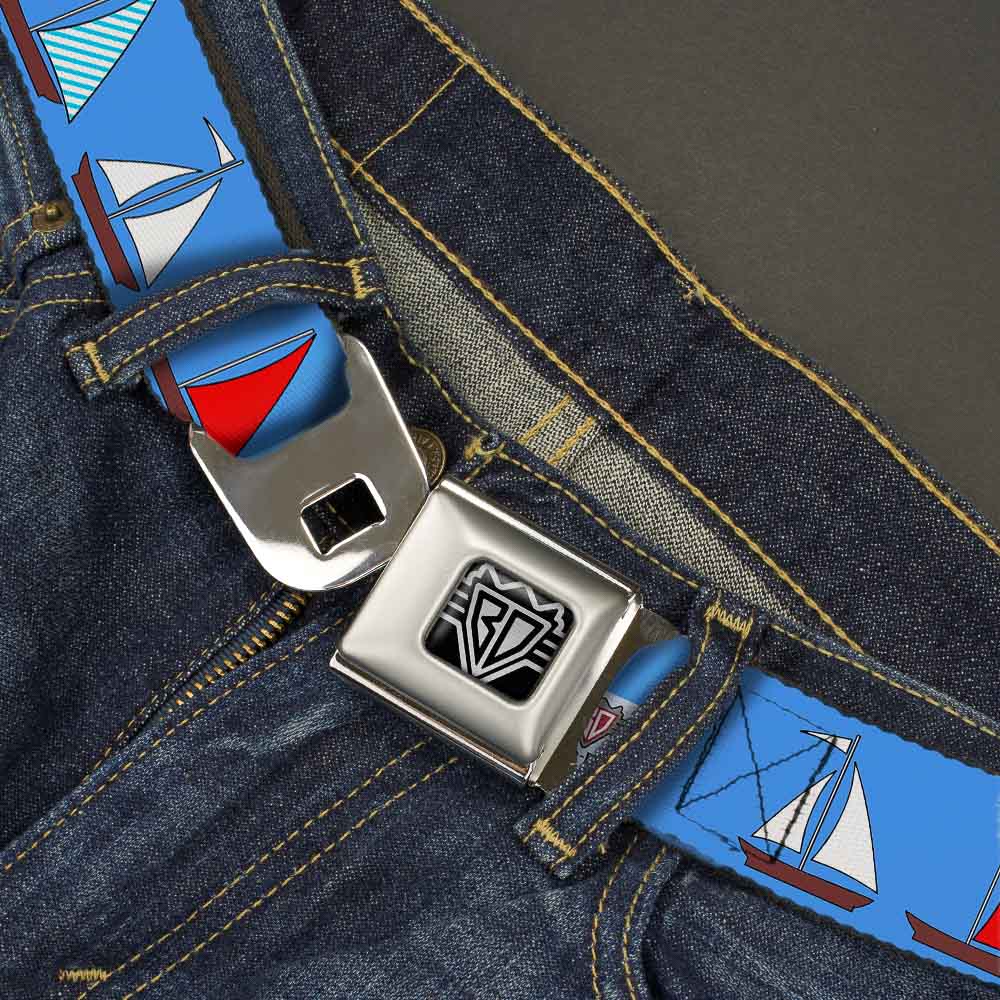 BD Wings Logo CLOSE-UP Full Color Black Silver Seatbelt Belt - Sailboats Blue Webbing Seatbelt Belts Buckle-Down