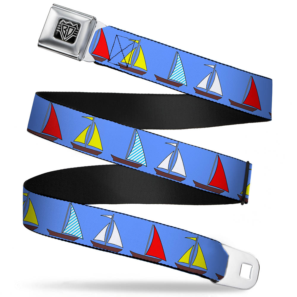BD Wings Logo CLOSE-UP Full Color Black Silver Seatbelt Belt - Sailboats Blue Webbing Seatbelt Belts Buckle-Down