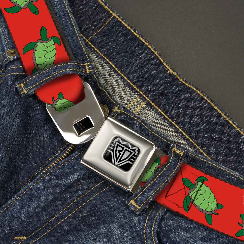 BD Wings Logo CLOSE-UP Full Color Black Silver Seatbelt Belt - Sea Turtles Red/Green Webbing Seatbelt Belts Buckle-Down