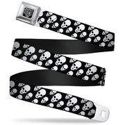 BD Wings Logo CLOSE-UP Full Color Black Silver Seatbelt Belt - Tilted Skulls Black/White Webbing Seatbelt Belts Buckle-Down