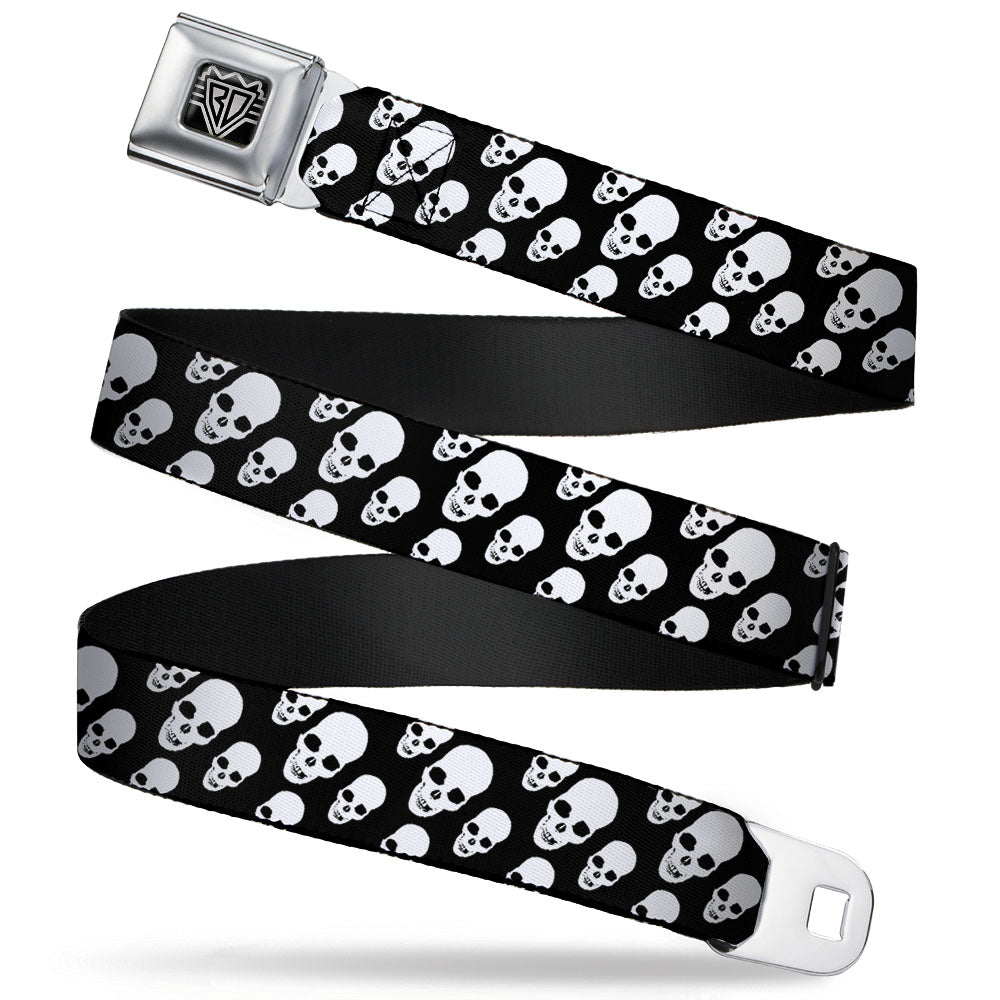 BD Wings Logo CLOSE-UP Full Color Black Silver Seatbelt Belt - Tilted Skulls Black/White Webbing Seatbelt Belts Buckle-Down