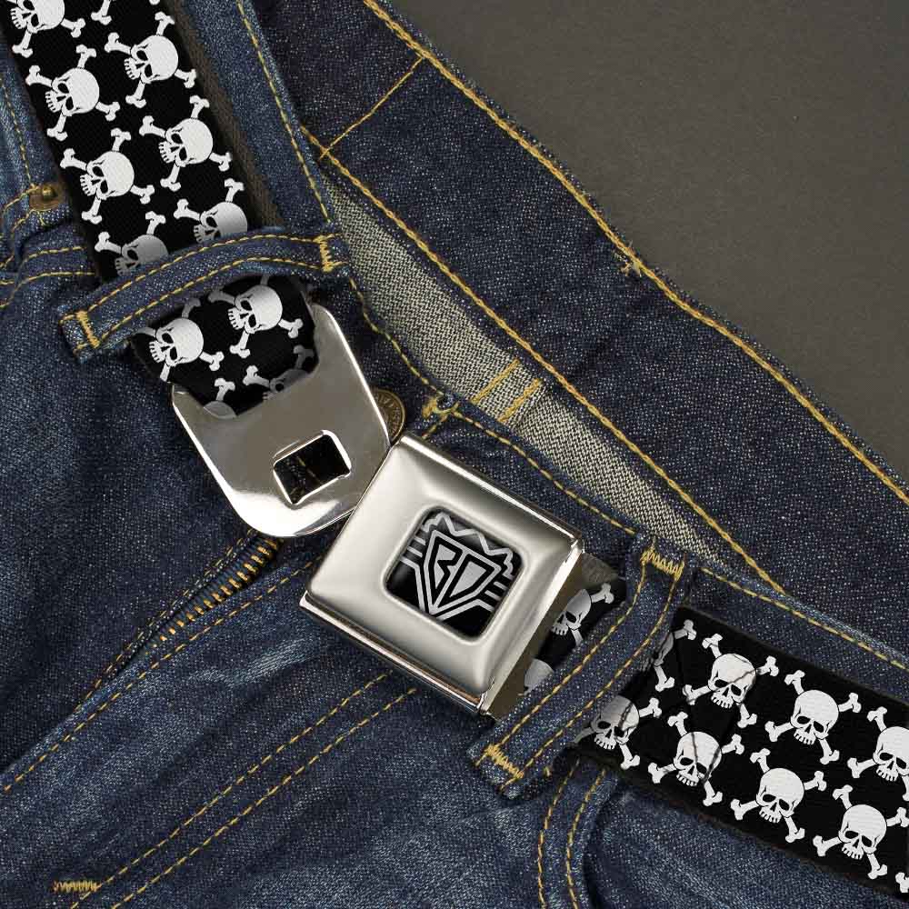 BD Wings Logo CLOSE-UP Full Color Black Silver Seatbelt Belt - Top Skulls Black/White Webbing Seatbelt Belts Buckle-Down