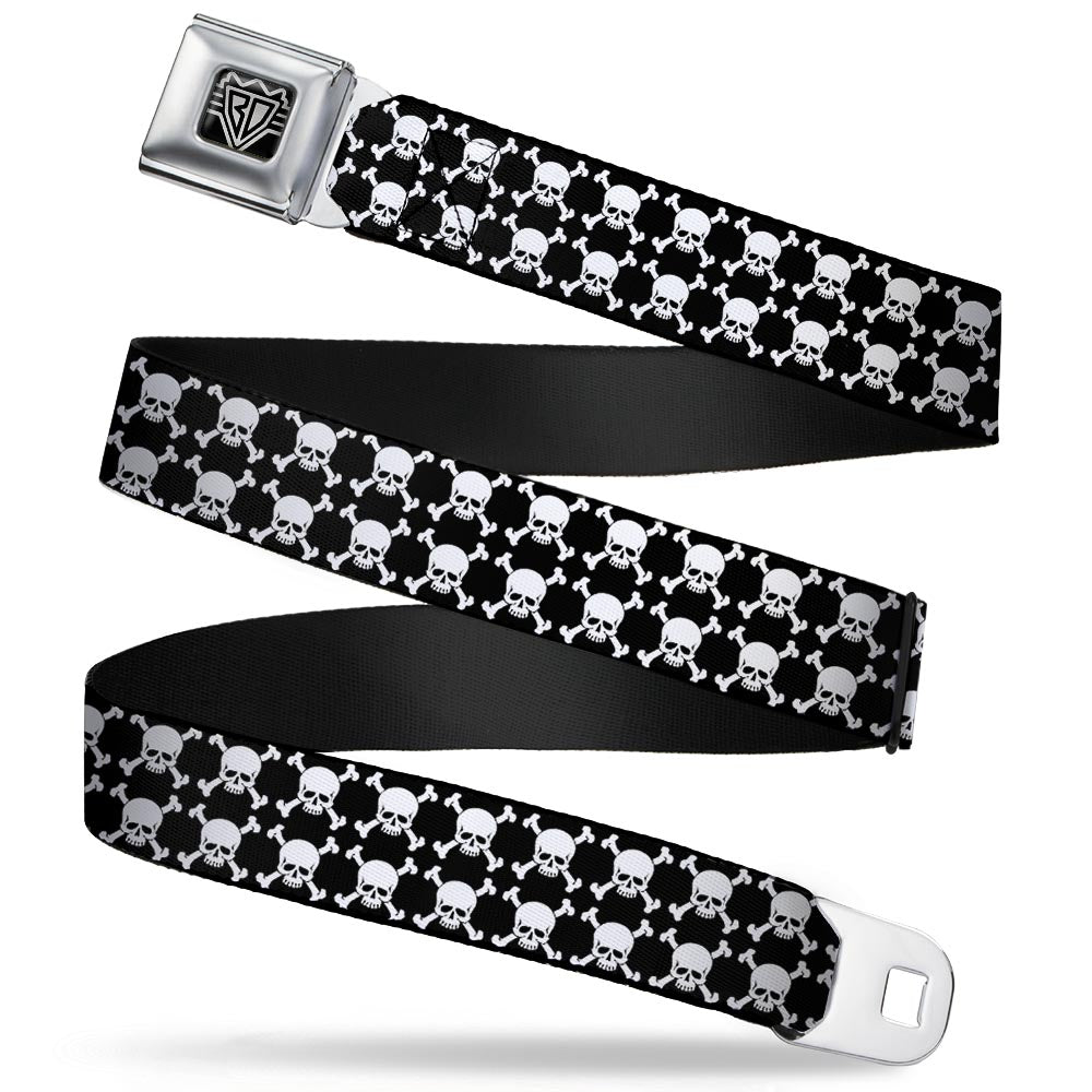 BD Wings Logo CLOSE-UP Full Color Black Silver Seatbelt Belt - Top Skulls Black/White Webbing Seatbelt Belts Buckle-Down