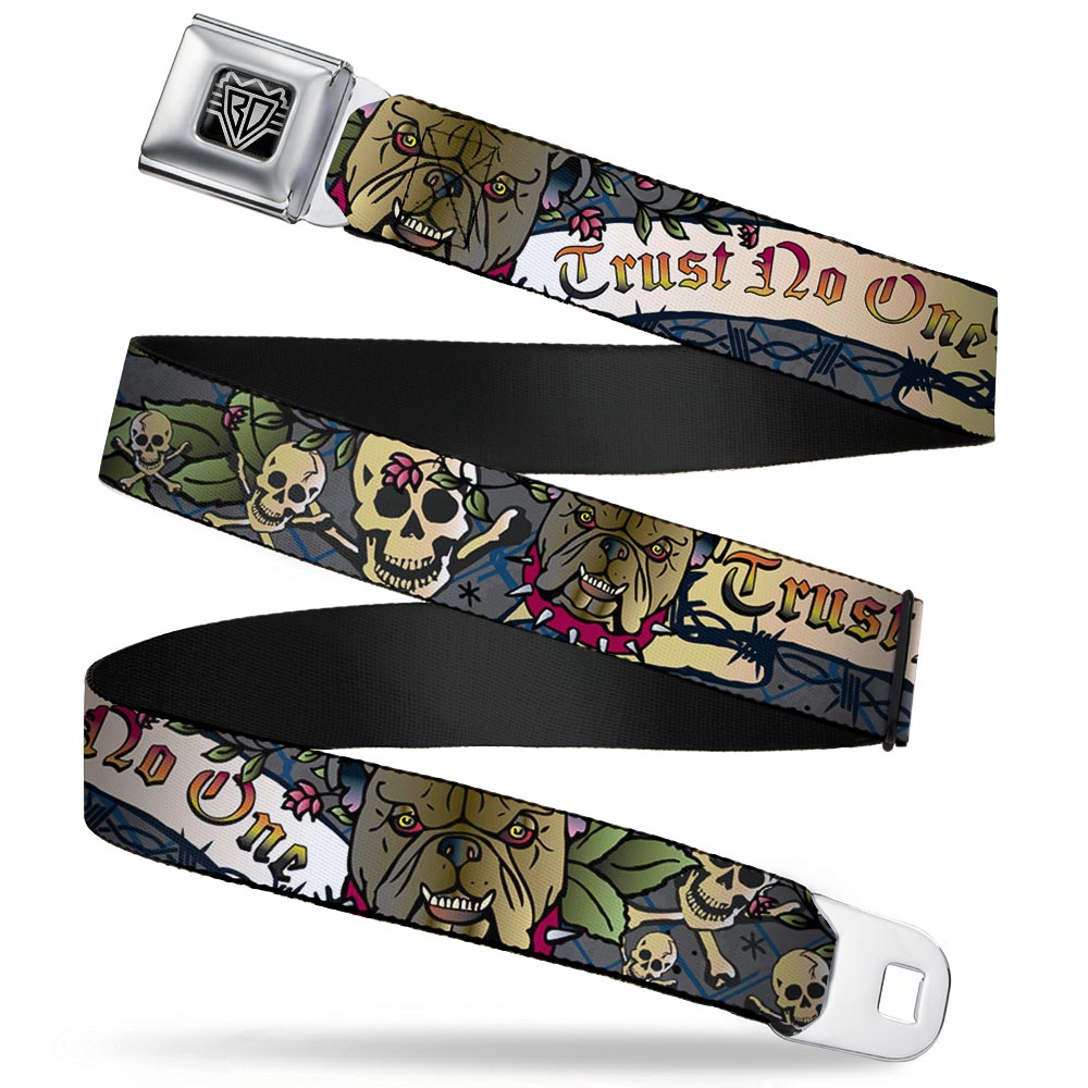 BD Wings Logo CLOSE-UP Full Color Black Silver Seatbelt Belt - Trust No One Gray Webbing Seatbelt Belts Buckle-Down