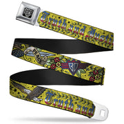 BD Wings Logo CLOSE-UP Full Color Black Silver Seatbelt Belt - Truth and Justice Yellow Webbing Seatbelt Belts Buckle-Down