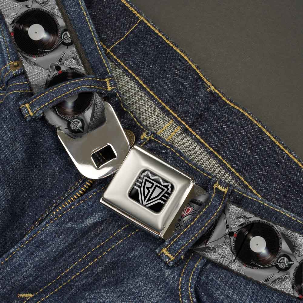 BD Wings Logo CLOSE-UP Full Color Black Silver Seatbelt Belt - Turntables Webbing Seatbelt Belts Buckle-Down
